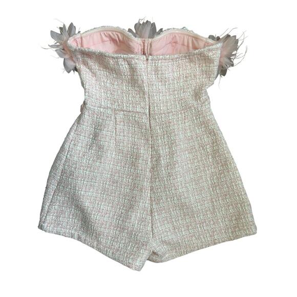 Akira Metallic Stitching Feminine Strapless Pearls Pretty In Pink Tweed Romper M - Picture 7 of 13